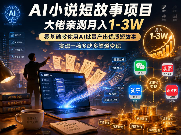 AI小说短故事项目,大佬亲测月入1-3W,零基础教你用AI批量产出优质短故事,实现一稿多吃多渠道变现(更新0824)-星辰网创 - 网创副业项目资源站