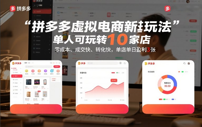 拼多多虚拟电商新玩法,单人可玩转10家店,零成本、成交快、转化快,单店单日盈利3张【揭秘】-星辰网创 - 网创副业项目资源站