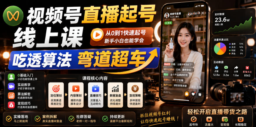 视频号直播起号线上课，吃透算法弯道超车（2026年6月） - 星辰网创 - 网创副业项目资源站-星辰网创 - 网创副业项目资源站