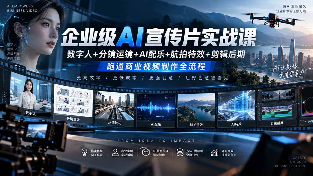 （20548期）企业级AI宣传片实战课｜数字人+分镜运镜+AI配乐+航拍特效+剪辑后期，跑通商业视频制作全流程-星辰网创 - 网创副业项目资源站