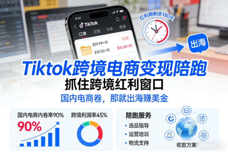 Tiktok跨境电商变现陪跑，抓住跨境红利窗口，国内电商卷，那就出海賺美金 - 星辰网创 - 网创副业项目资源站-星辰网创 - 网创副业项目资源站