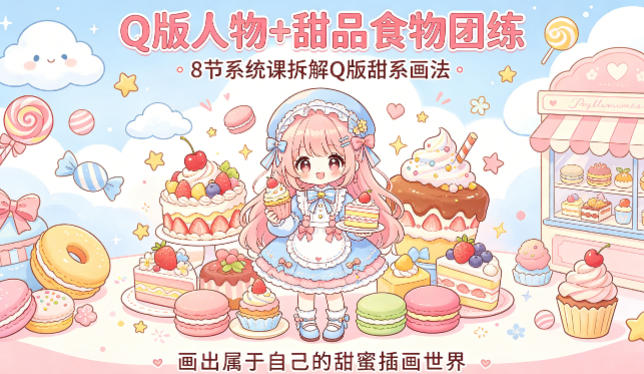 Q版人物+甜品食物团练,8节系统课拆解Q版甜系画法,画出属于自己的甜蜜插画世界-星辰网创 - 网创副业项目资源站