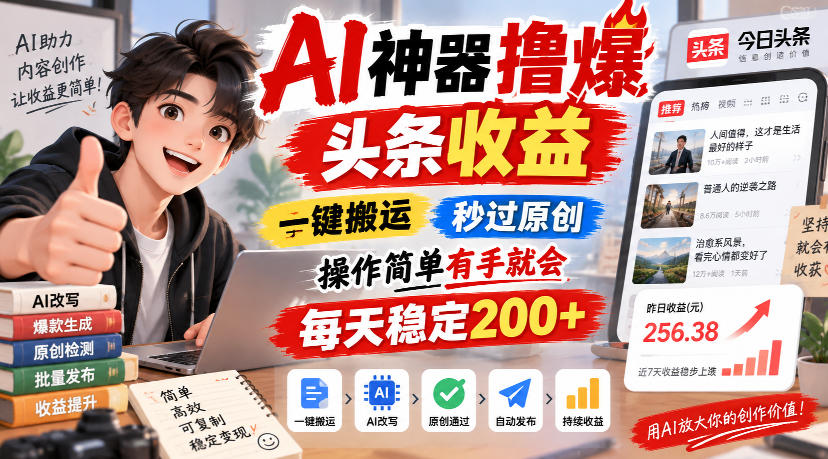 AI神器撸爆头条收益,一键搬运,秒过原创,操作简单有手就会,每天稳定200+【揭秘】-星辰网创 - 网创副业项目资源站