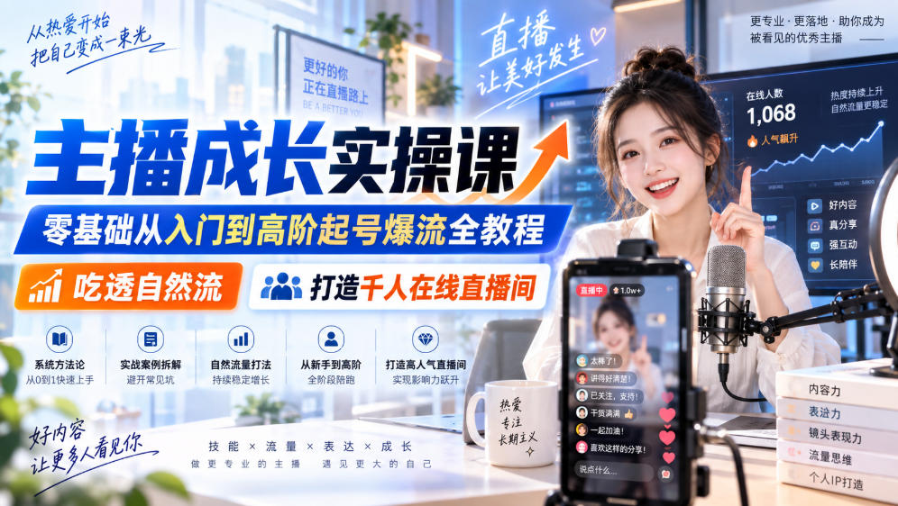 主播成长实操课|零基础从入门到高阶起号爆流全教程,吃透自然流,打造千人在线直播间-星辰网创 - 网创副业项目资源站