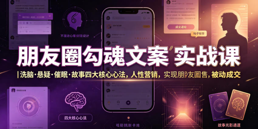 朋友圈勾魂文案实战课|洗脑·悬疑·催眠·故事四大核心心法,吃透人性营销,实现朋友圈不销而售被动成交 朋友圈勾魂文案实战课|洗脑·悬疑·催眠·故事四大核心心法,吃透人性营销,实现朋友圈不销而售被动成交