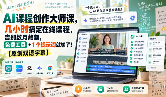 AI课程创作大师课,几小时搞定在线课程,告别数月熬制,免费工具+1个提示词就够了!【原创双语字幕】-星辰网创 - 网创副业项目资源站