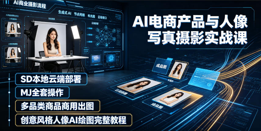 AI电商产品与人像写真摄影实战课｜SD本地云端部署、MJ全套操作、多品类商品商用出图、创意风格人像AI绘图完整教程-星辰网创 - 网创副业项目资源站