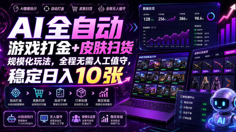 AI全自动游戏打金+皮肤扫货规模化玩法,全程无需人工值守,稳定日入10张【揭秘】-星辰网创 - 网创副业项目资源站