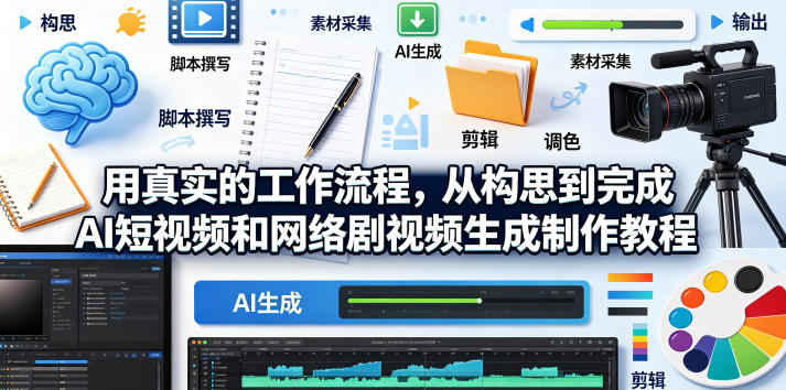 用真实的工作流程,从构思到完成AI短视频和网络剧视频生成制作教程-中英字幕-星辰网创 - 网创副业项目资源站