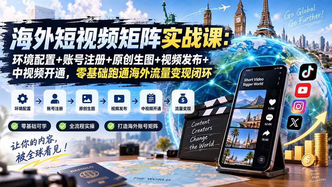 (20470期)海外短视频矩阵实战课:环境配置+账号注册+原创生图+视频发布+中视频开通,零基础跑通海外流量变现闭环-星辰网创 - 网创副业项目资源站