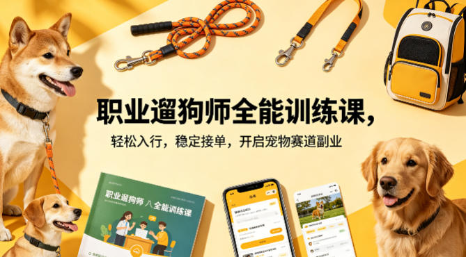 职业遛狗师全能训练课,轻松入行,稳定接单,开启宠物赛道副业-星辰网创 - 网创副业项目资源站