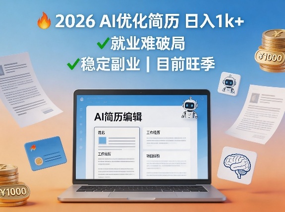 2026用AI优化简历日入1k+就业难,目前旺季,稳定副业