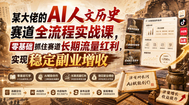 某大佬的AI人文历史赛道全流程实战课,零基础抓住赛道长期流量红利,实现稳定副业增收(更新)-星辰网创 - 网创副业项目资源站