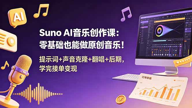 （18945期） Suno AI音乐创作课：零基础也能做原创音乐！提示词+声音克隆+翻唱+后期，学完接单变现 - 星辰网创 - 网创副业项目资源站-星辰网创 - 网创副业项目资源站