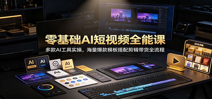 零基础AI短视频全能课:多款AI工具实操,海量爆款模板搭配剪辑带货全流程-星辰网创 - 网创副业项目资源站