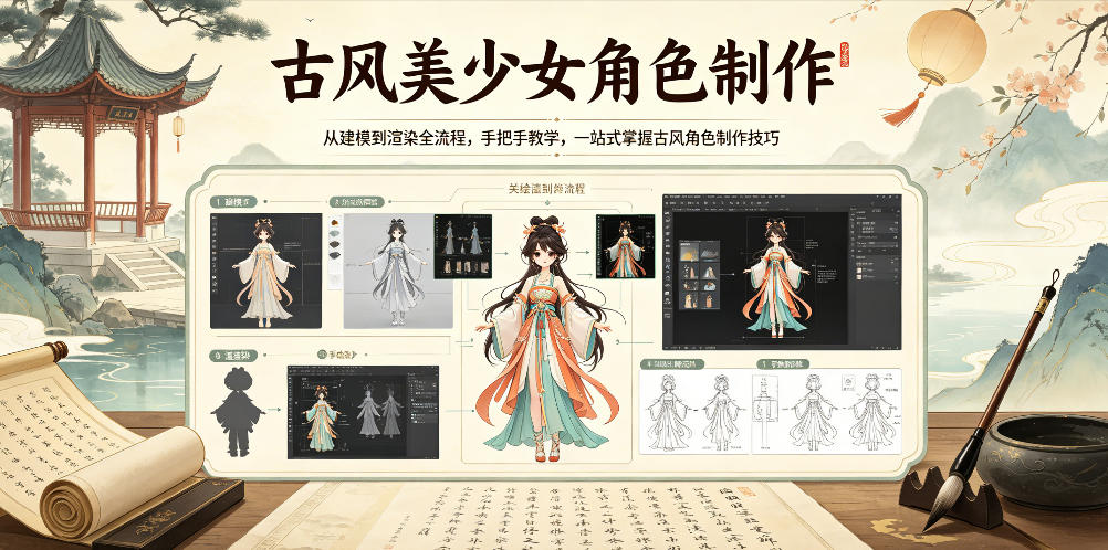 古风美少女角色制作，从建模到渲染全流程，手把手教学，一站式掌握古风角色制作技巧-星辰网创 - 网创副业项目资源站