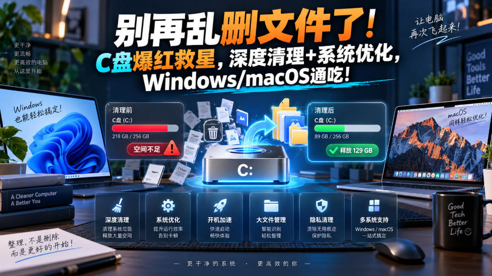 别再乱删文件了!C盘爆红救星,深度清理+系统优化,Windows/macOS通吃!-星辰网创 - 网创副业项目资源站