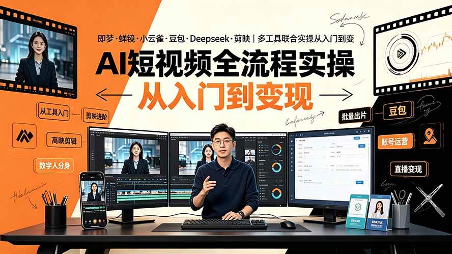 （19250期）AI短视频全流程实操：即梦·蝉镜·小云雀·豆包·Deepseek·剪映｜多工具联合实操从入门到变现 - 星辰网创 - 网创副业项目资源站-星辰网创 - 网创副业项目资源站