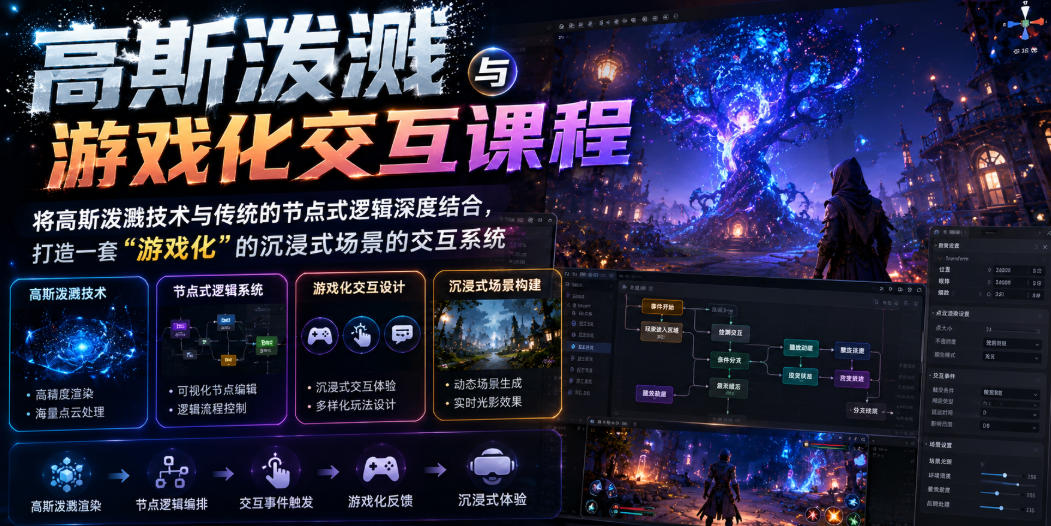 高斯泼溅与游戏化交互课程，将高斯泼溅技术与传统的节点式逻辑深度结合，打造一套“游戏化”的沉浸式场景的交互系统 - 星辰网创 - 网创副业项目资源站-星辰网创 - 网创副业项目资源站