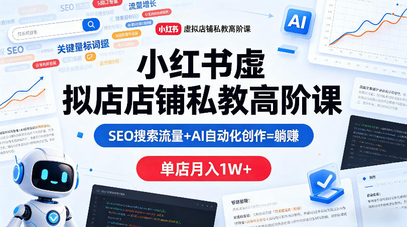 小红书虚拟店铺私教高阶课，SEO搜索流量+AI自动化创作=躺賺，单店月入1W+ - 星辰网创 - 网创副业项目资源站-星辰网创 - 网创副业项目资源站