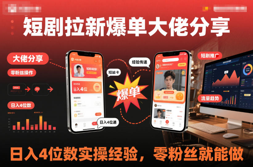 短剧拉新爆单大佬分享日入4位数实操经验，零粉丝就能做 - 星辰网创 - 网创副业项目资源站-星辰网创 - 网创副业项目资源站