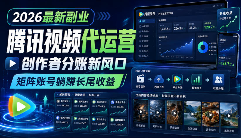 2026最新副业之腾讯视频代运营:创作者分账新风口,矩阵账号躺賺长尾收益【揭秘】-星辰网创 - 网创副业项目资源站