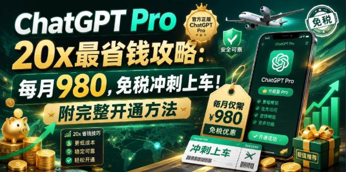 (18790期)ChatGPT Pro 20x 最省钱攻略:每月980,免税冲刺上车!附完整开通方法-星辰网创 - 网创副业项目资源站