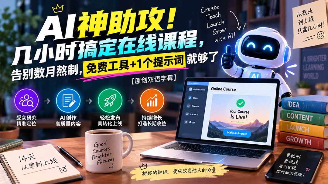 (20528期)AI神助攻!几小时搞定在线课程,告别数月熬制,免费工具+1个提示词就够了【原创双语字幕】-星辰网创 - 网创副业项目资源站