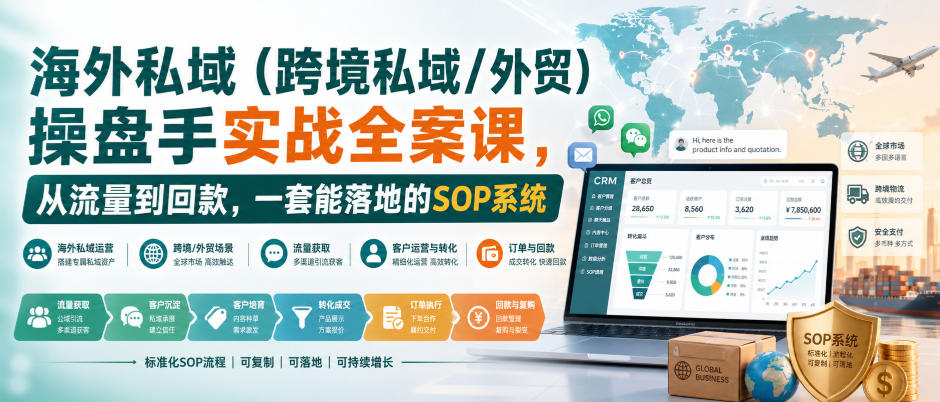 海外私域（跨境私域/外贸）操盘手实战全案课，从流量到回款，一套能落地的SOP系统 - 星辰网创 - 网创副业项目资源站-星辰网创 - 网创副业项目资源站