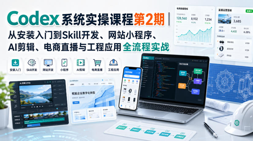 Codex系统实操课程第2期｜从安装入门到Skill开发、网站小程序、AI剪辑、电商直播与工程应用全流程实战 - 星辰网创 - 网创副业项目资源站-星辰网创 - 网创副业项目资源站