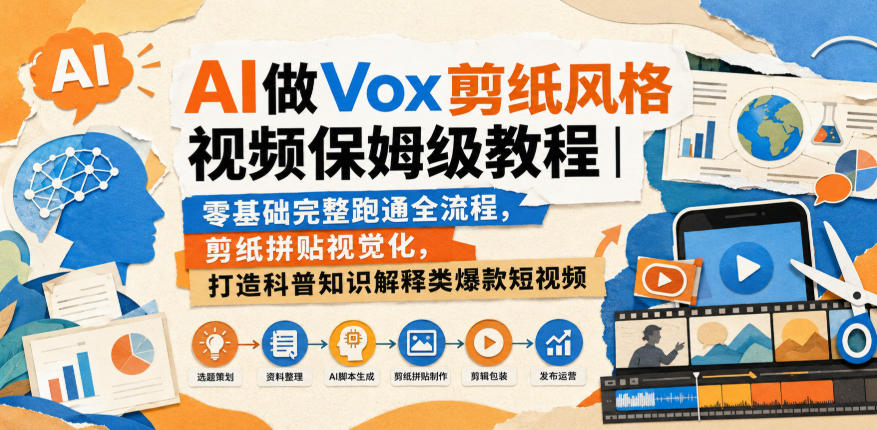 AI做Vox剪纸风格视频保姆级教程|零基础完整跑通全流程,剪纸拼贴视觉化,打造科普知识解释类爆款短视频-星辰网创 - 网创副业项目资源站