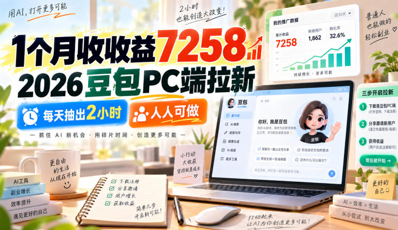 1个月收收益7258,2026豆包PC端拉新,每天抽出2小时,人人可做-星辰网创 - 网创副业项目资源站