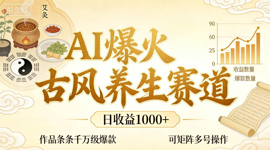 AI爆火古风养生赛道，日收益1k+单条作品点赞破万+，可矩阵多号操作【揭秘】 - 星辰网创 - 网创副业项目资源站-星辰网创 - 网创副业项目资源站