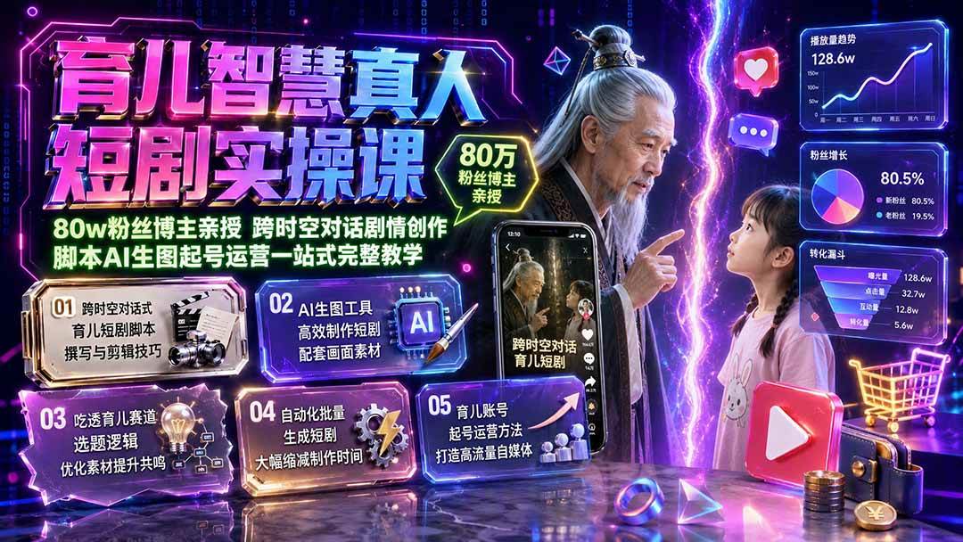 (19663期)育儿智慧真人短剧实操课|80w粉丝博主亲授,跨时空对话剧情创作,脚本AI生图起号运营一站式完整教学-星辰网创 - 网创副业项目资源站