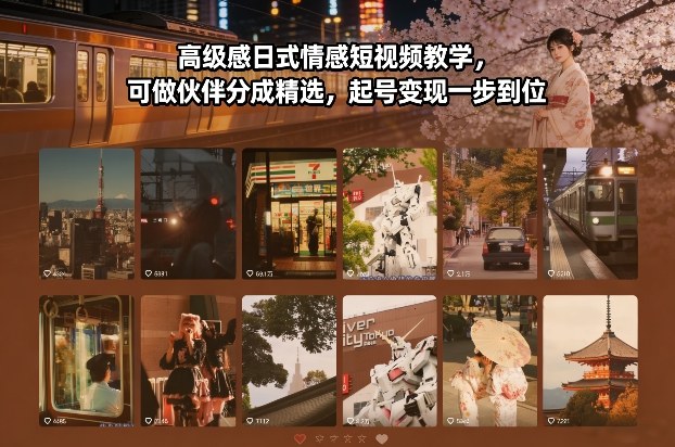 高级感日式情感短视频教学,可做伙伴分成精选,起号变现一步到位