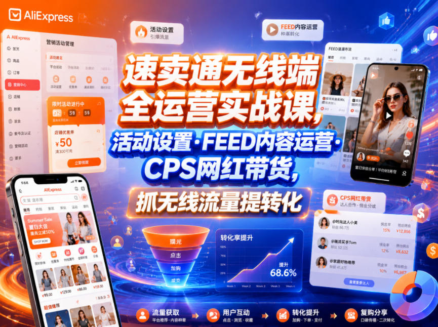 速卖通无线端全运营实战课,活动设置・FEED内容运营・CPS网红带货,抓无线流量提转化-星辰网创 - 网创副业项目资源站